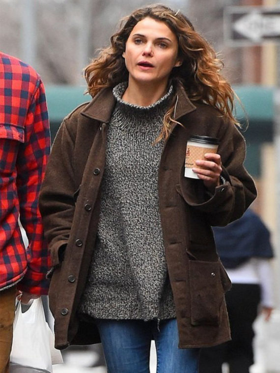 Keri Russell Autumn Style Brown Coat