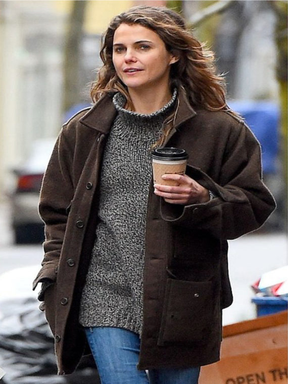 Keri Russell Autumn Style Brown Wool Coat