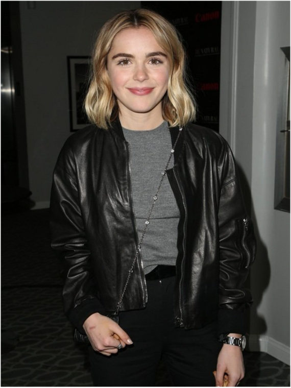 Kiernan Shipka Bomber Black Leather Jacket