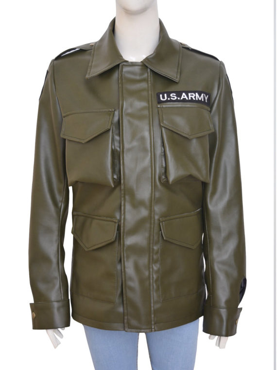 Kim Kardashian Army Green Leather Jacket