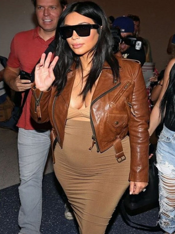 Kim Kardashian Brown leather Jacket