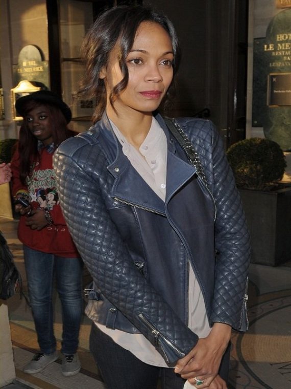 Zoe Saldana Quilted Design Leather Jacket - Image 3