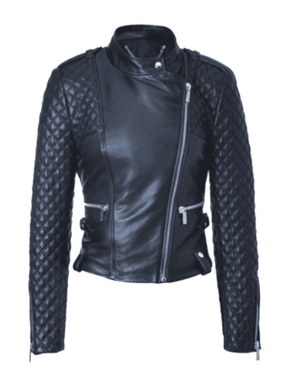 Zoe Saldana Quilted Design Leather Jacket - Image 2