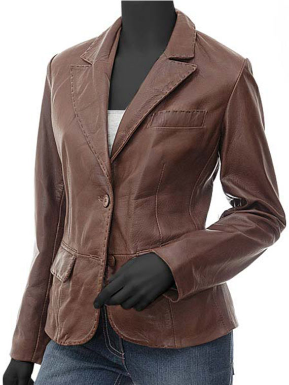 brown leatyher Blazer Jackets