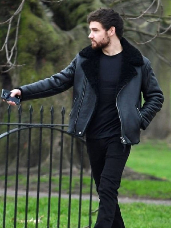 Liam Payne Shearling Black Leather Jacket