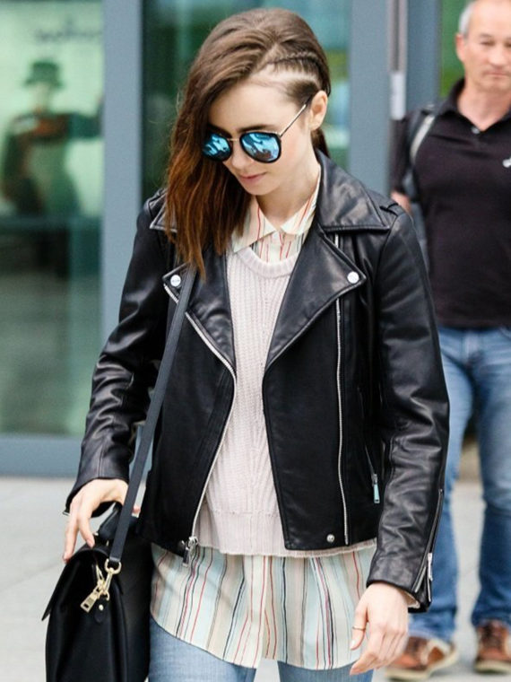 Lily Collins Brando Biker Jacket