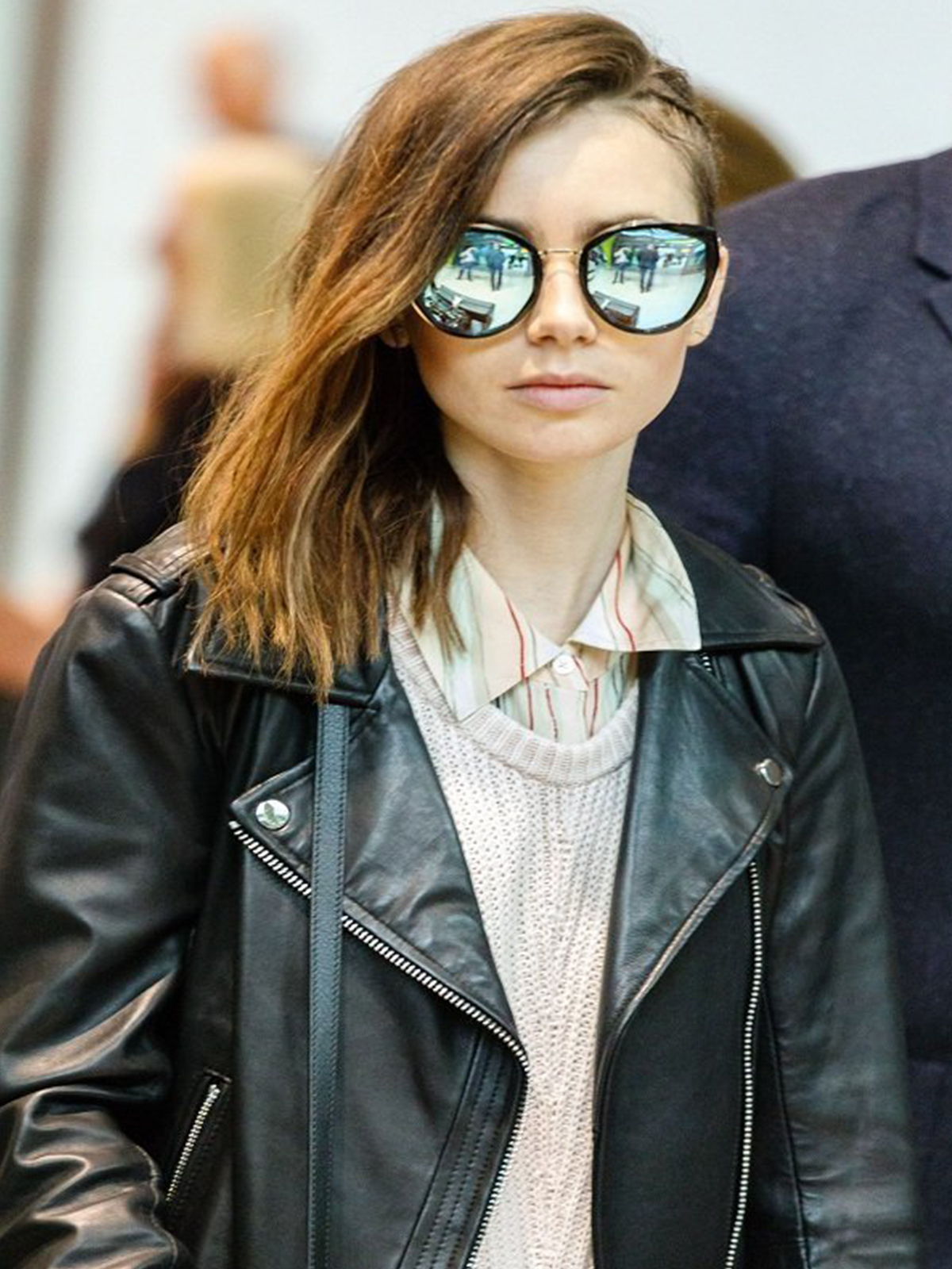 Lily Collins Brando Leather Jacket