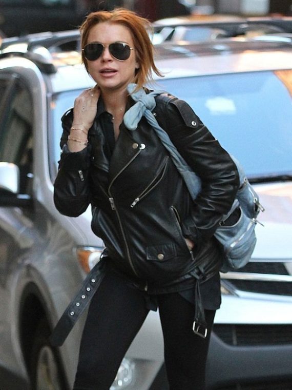 Lindsay Lohan Black Leather Jacket