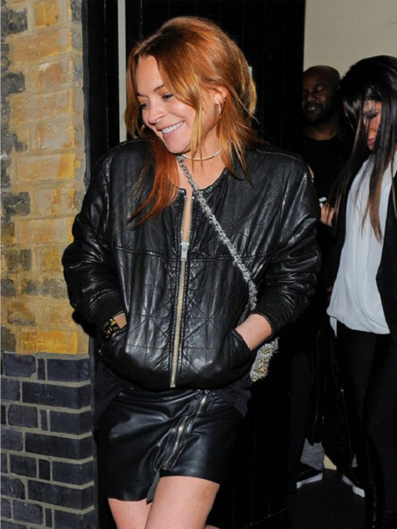 Lindsay Lohan Bomber Black Jacket