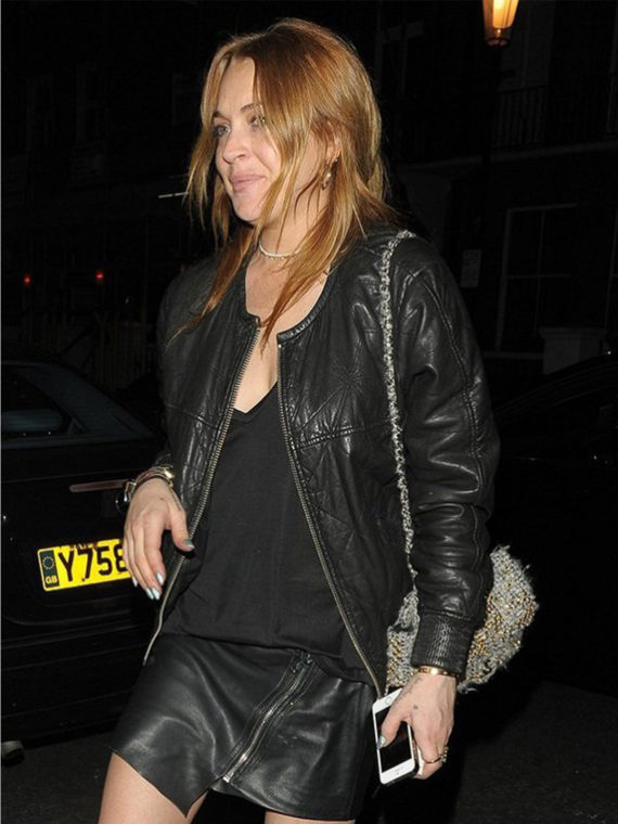 Lindsay Lohan Bomber Leather Jacket