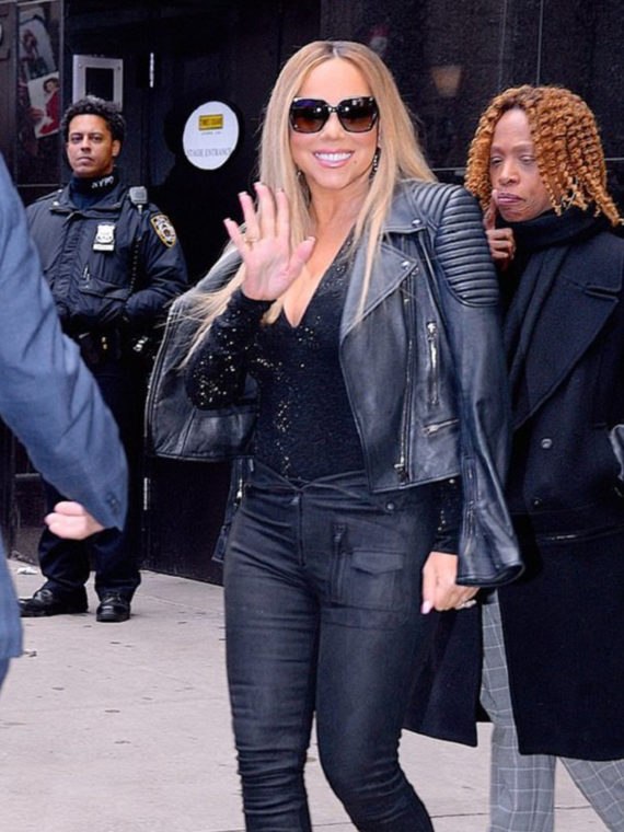 Mariah Carey Padded Design Leather Jacket