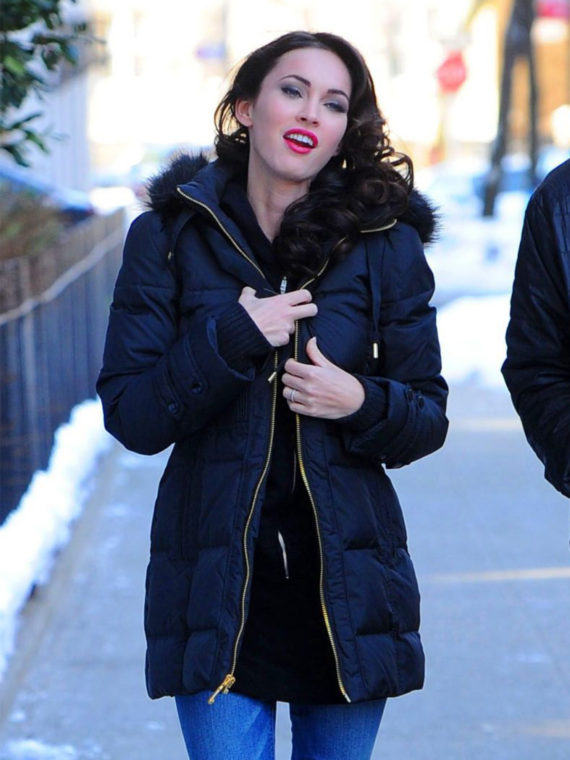 Megan Fox Black Smart Puffer Coat - Image 2