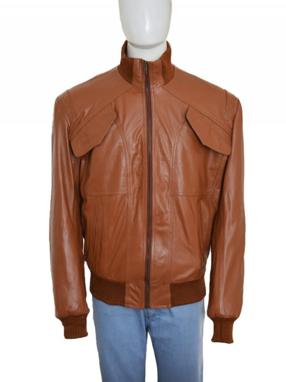 Men 4 Pockets Bomber Leather Jacket