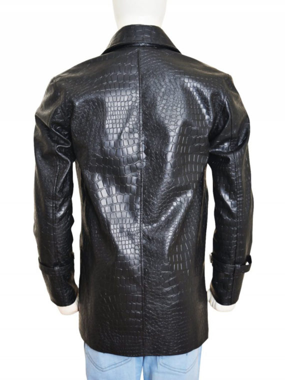 Men Alligator Black Leather Coat