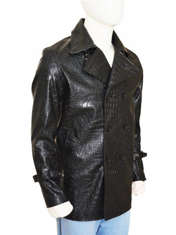 Men Alligator Design Leather Coat