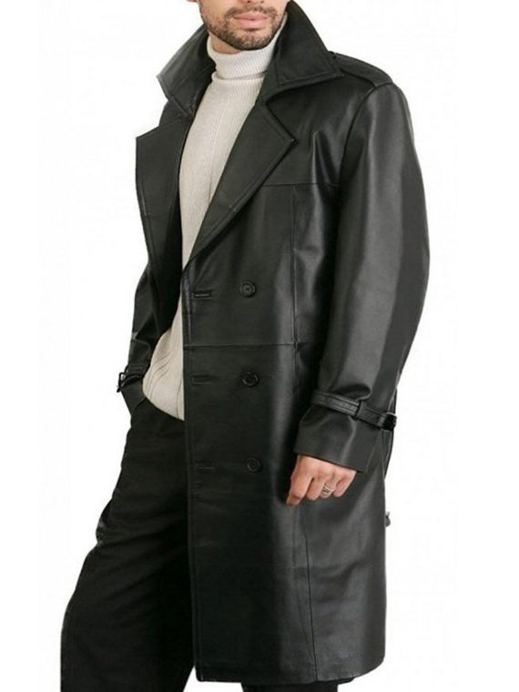 Men Double Breasted Black Leather coat