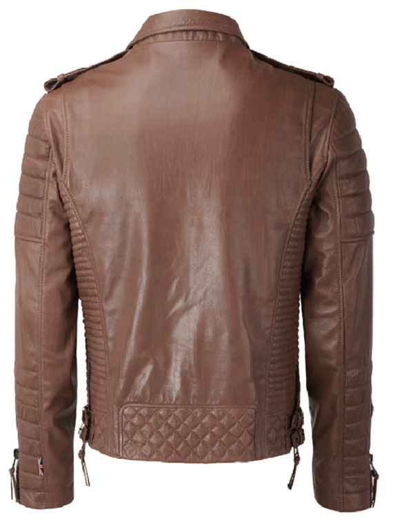 Men Quilted Creased Leather Jacket - Image 3