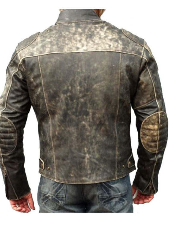 Mens Biker Distressed Hooligan Leather Jacket