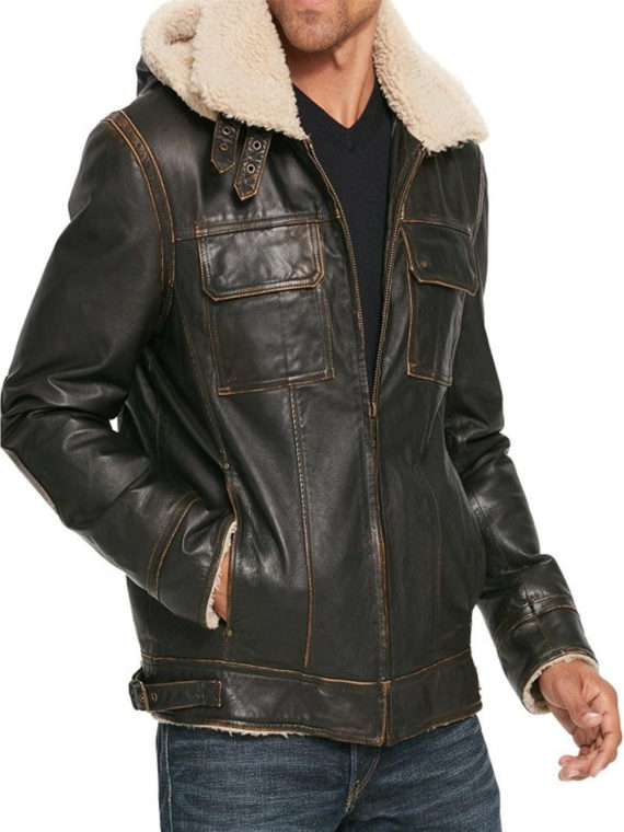 Mens Bomber Flying Aviator Waxed Leather Jacket