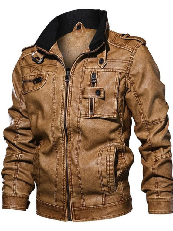 Mens Fashion Biker Stand Collar Faux Jacket