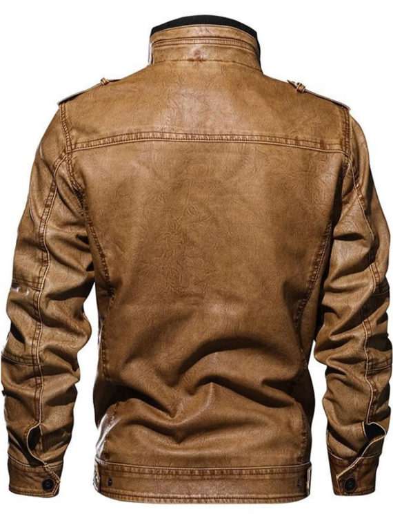 Mens Fashion Biker Stand Collar Faux Leather Jacket