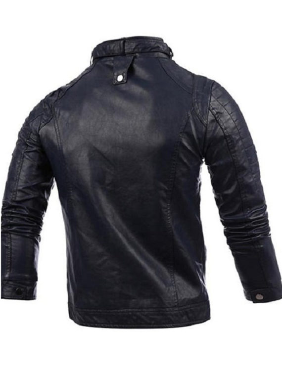 Mens Fashion Black Stitching Collar Biker Leather Jacket