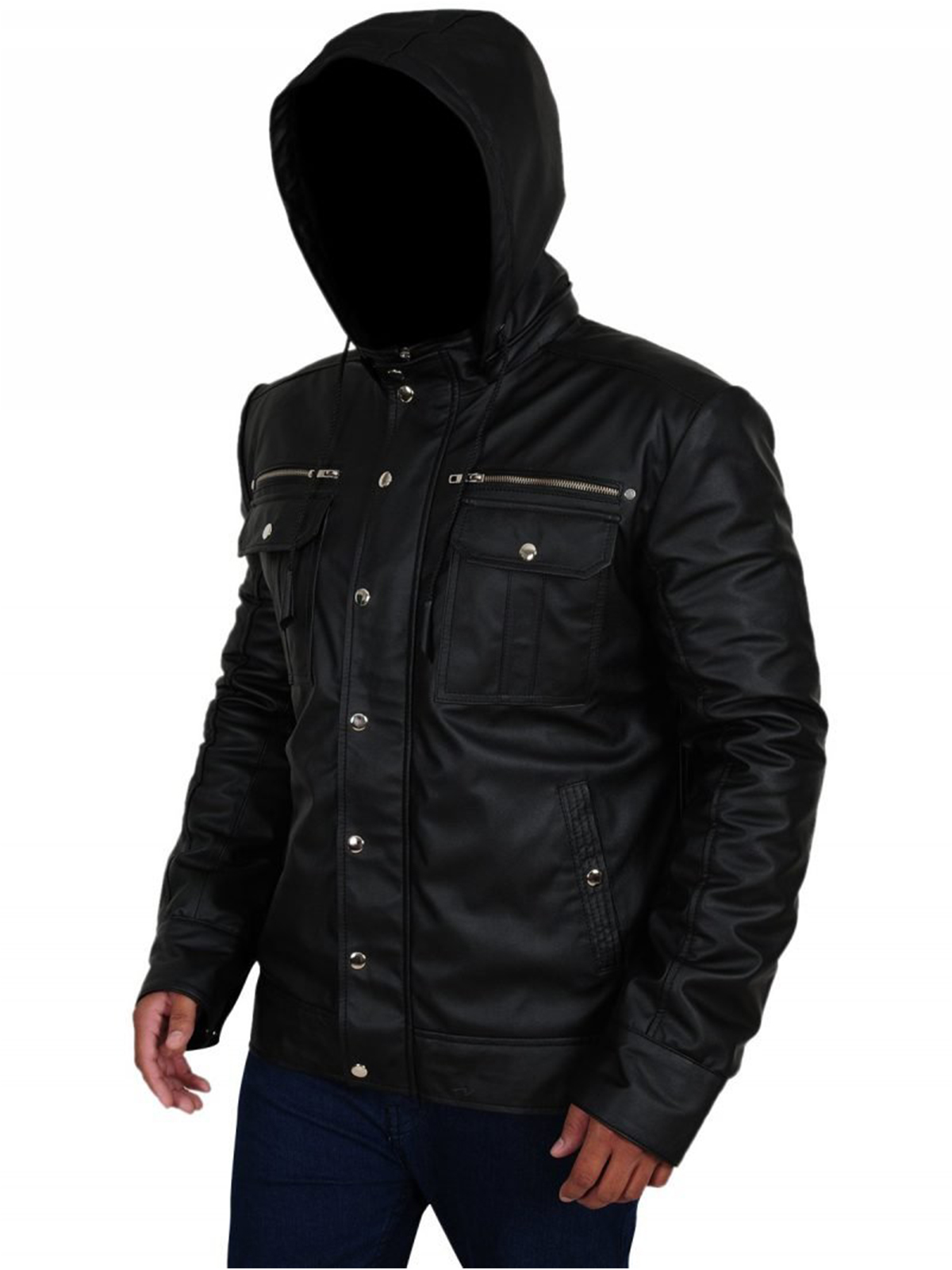 Mens Leather Hoodie Jacket