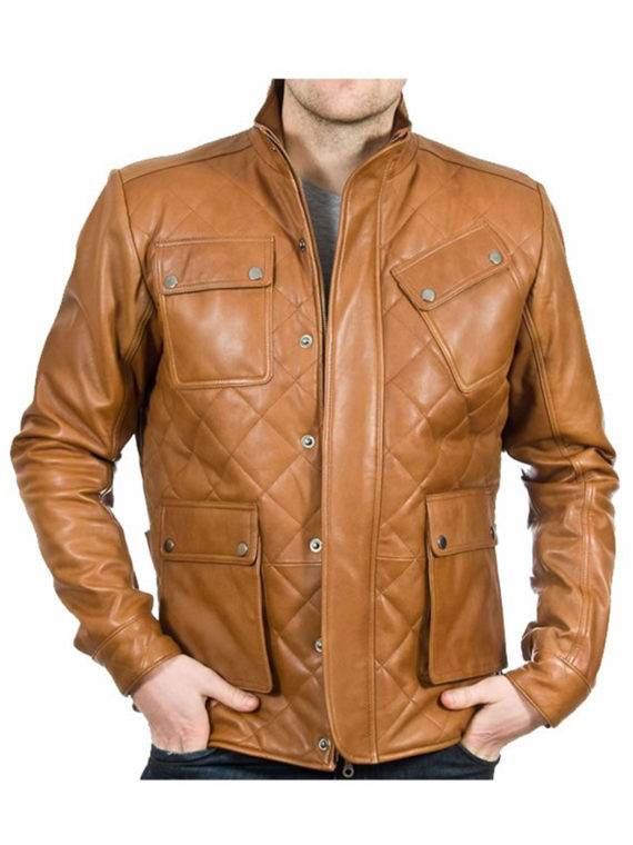 Men’s Quilted Stitch Tan Leather Jacket