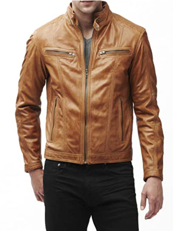 Men’s Slim Fit Biker Tan Jacket