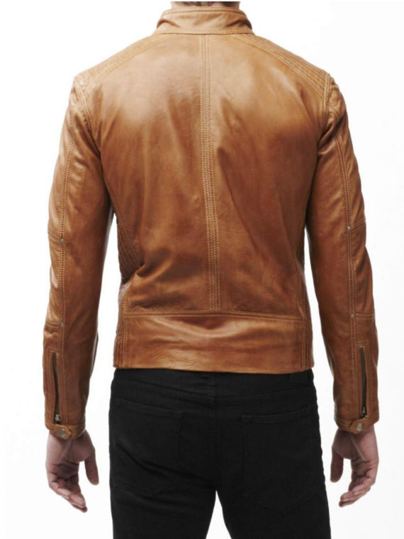 Men’s Slim Fit Biker Tan Leather Jacket