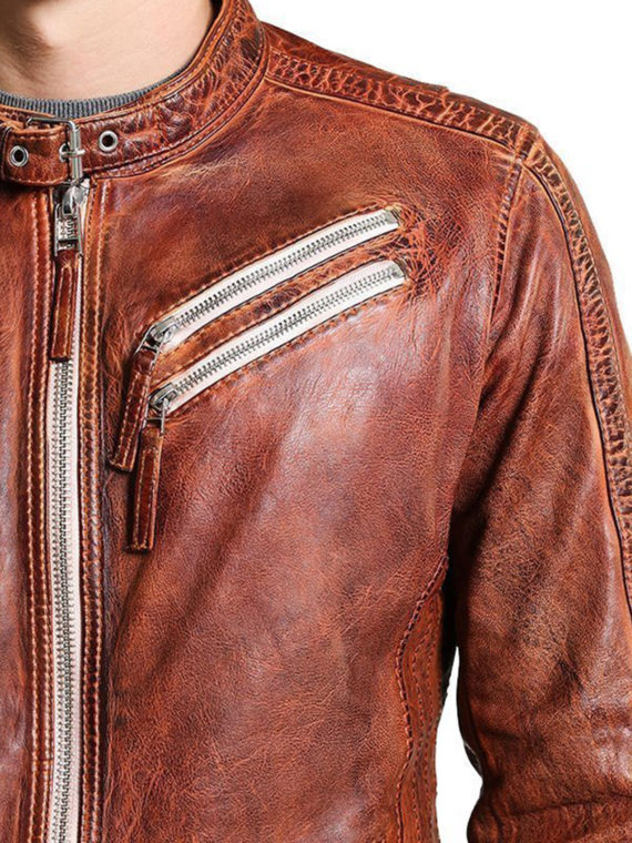 Men’s Vintage Biker Distressed Brown Jacket