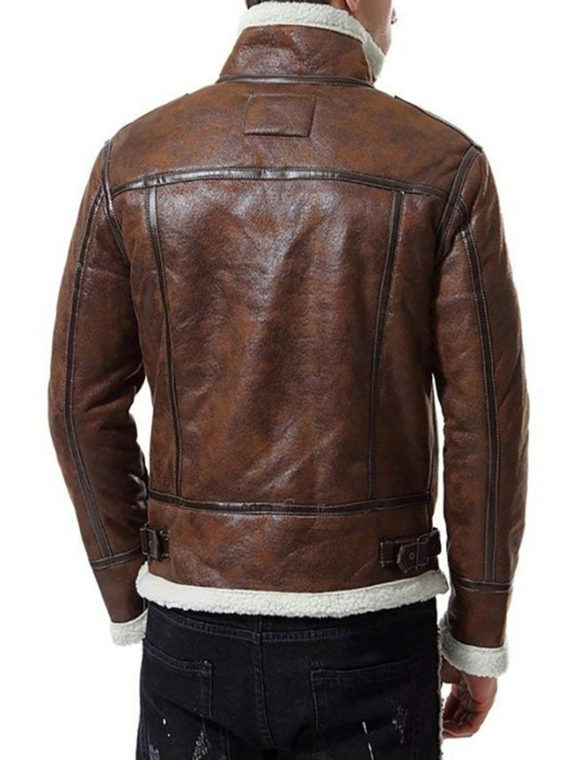 Men’s Vintage Distressed Brown Fur Leather Jacket