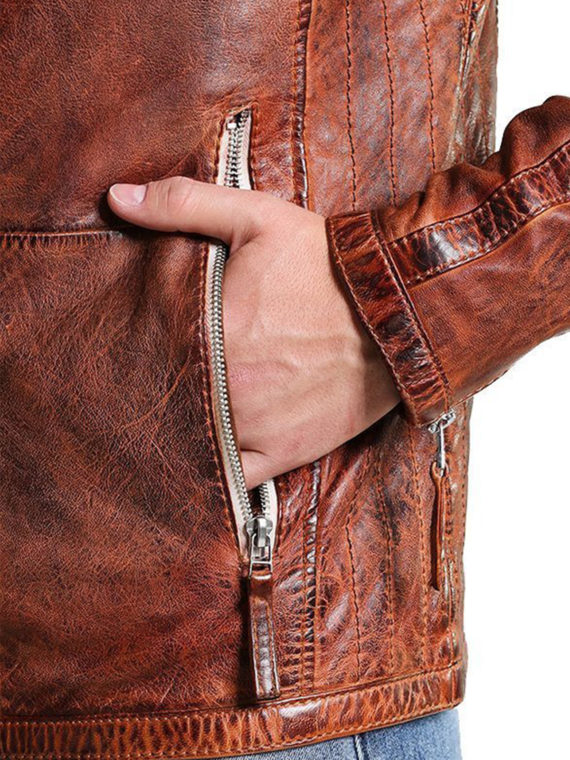 Men’s Vintage Style Biker Distressed Brown Jacket