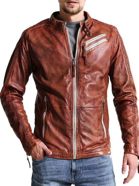 Men’s Vintage Style Biker Distressed Jacket