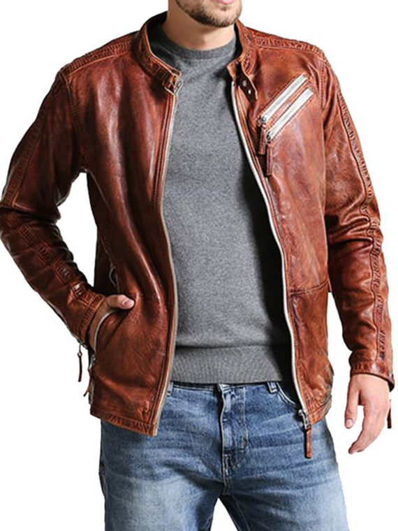 Men’s Vintage Style Distressed Brown Jacket