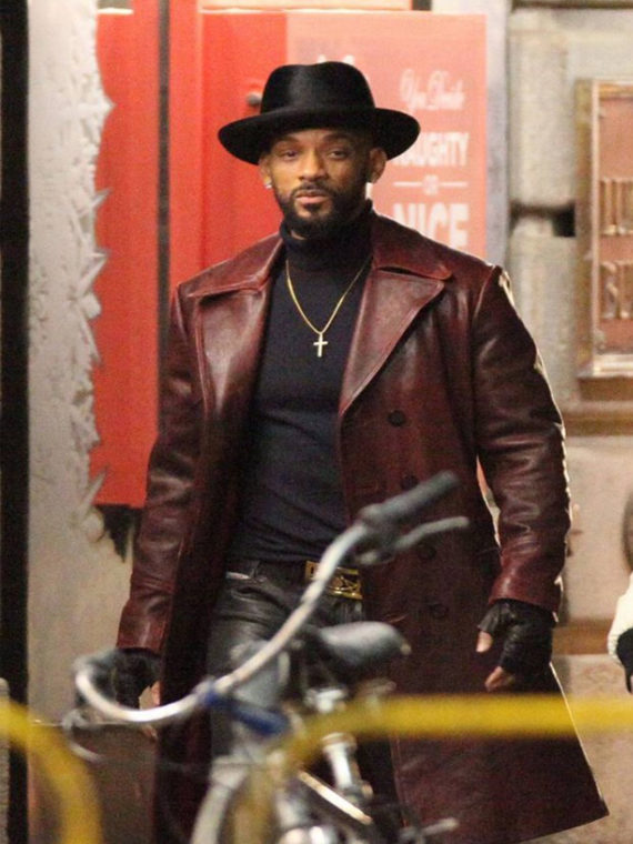 Suicide Squad Will Smith Maroon Leather Coat