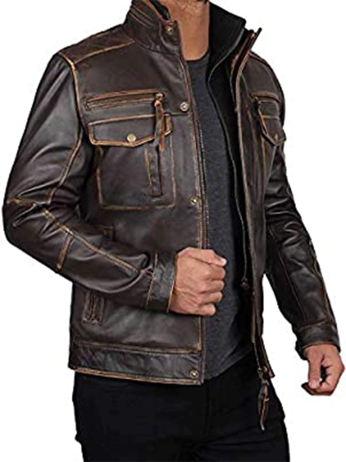 Moffit Dark Brown Genuine Leather Motorcycle Jacket