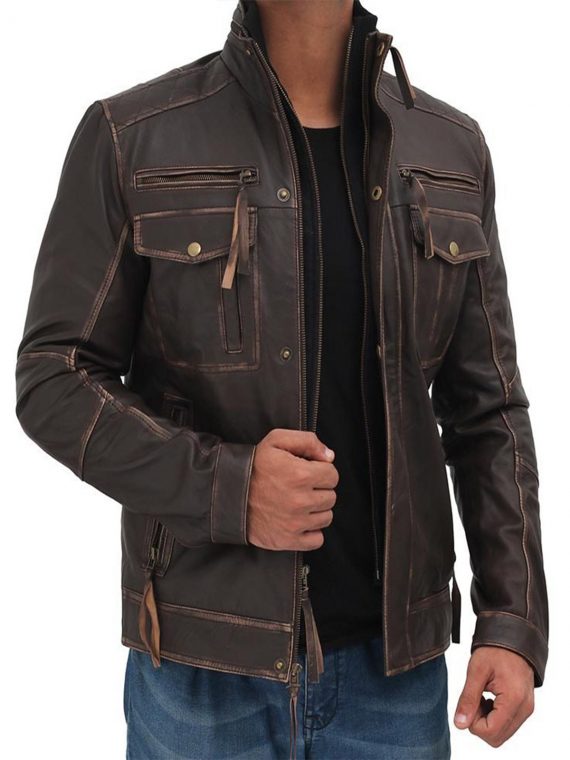 Moffit Dark Brown Genuine Leather Motorcycle Jacket - Image 2