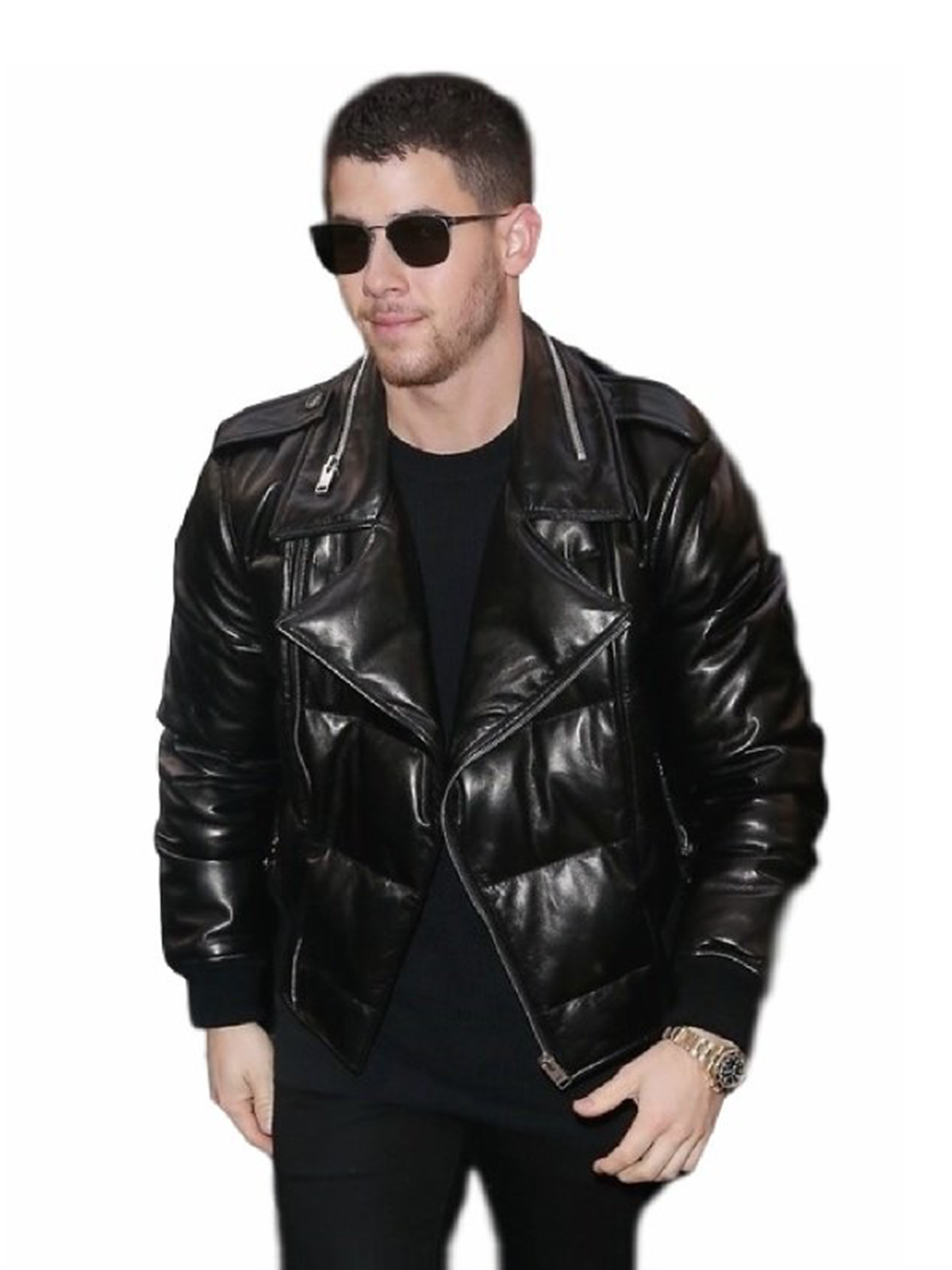 Nick Jonas Bomber Black Leather Jacket