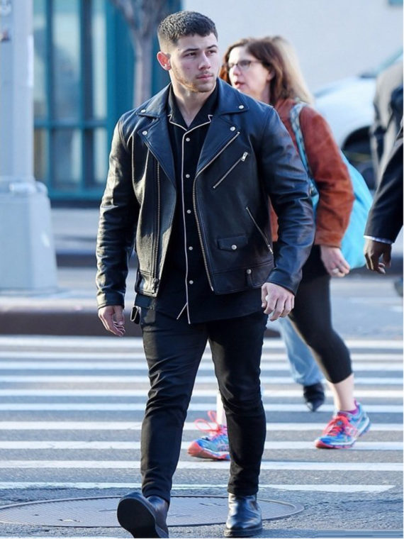 Nick Jonas Motorcycle Black Leather Jacket