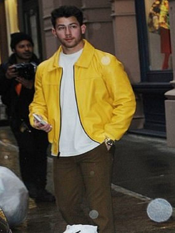 Nick Jonas Yellow Leather Jacket - Image 3