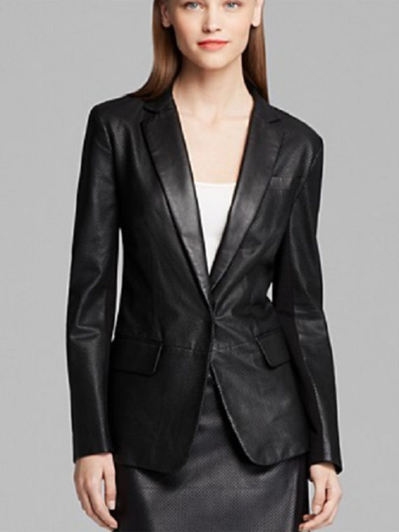 Notch Collar Perforated Black Blazer