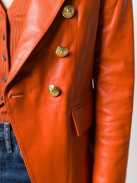 Orange Lambskin Double Breasted Blazer