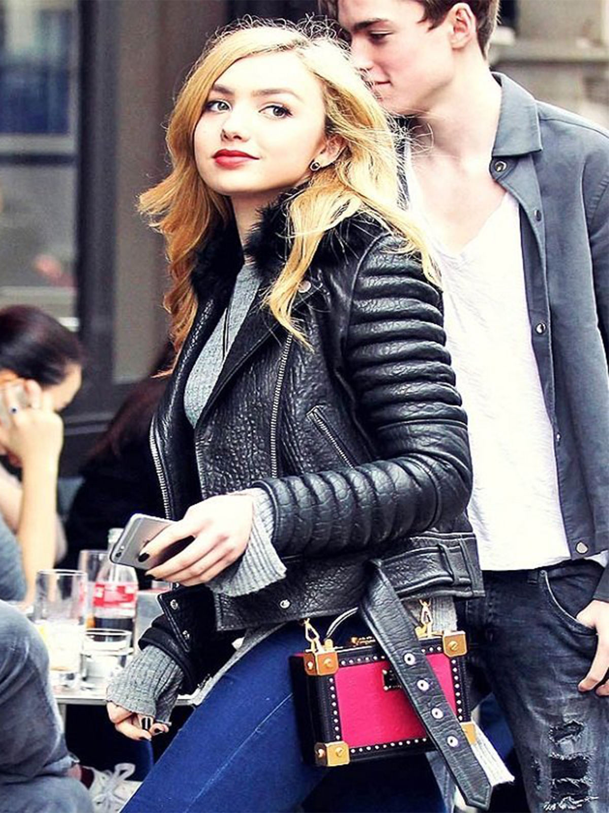 Peyton List Biker Leather Jacket