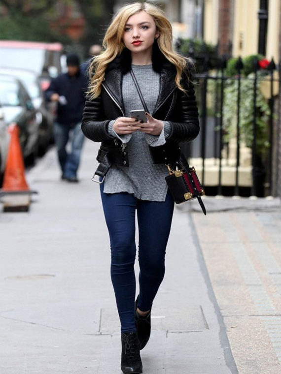 Peyton List Padded Biker Leather Jacket - Image 2