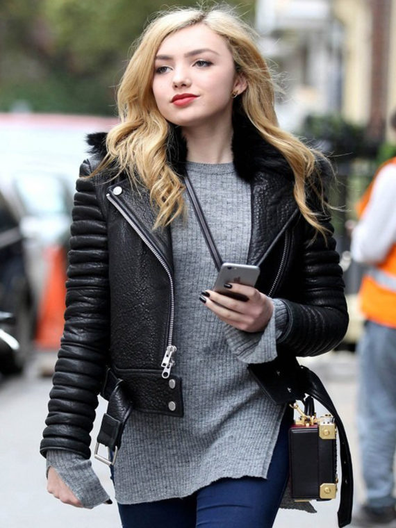 Peyton List Padded Biker Leather Jacket