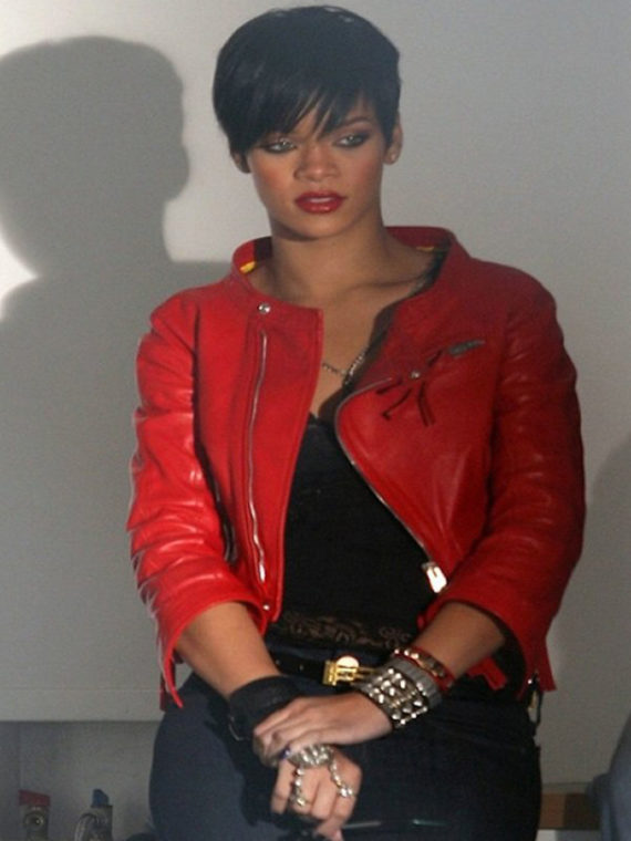 Rihanna Cropped Leather Jacket