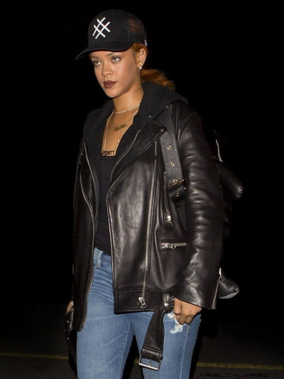 Rihanna Motorcycle Black Leather Jacket