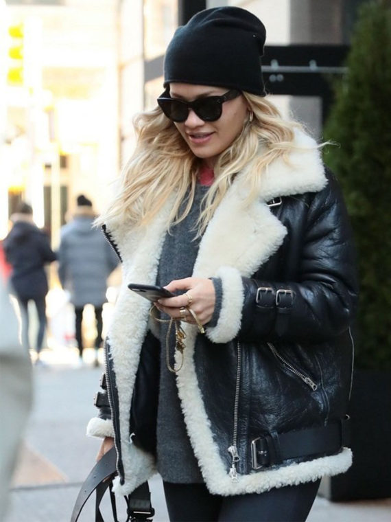 Rita Ora Moto Shearling Black Jacket