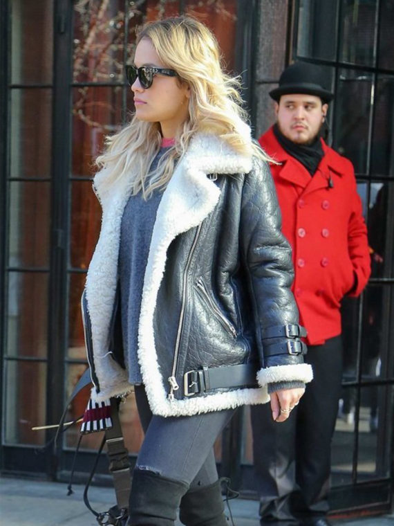 Rita Ora Moto Shearling Jacket